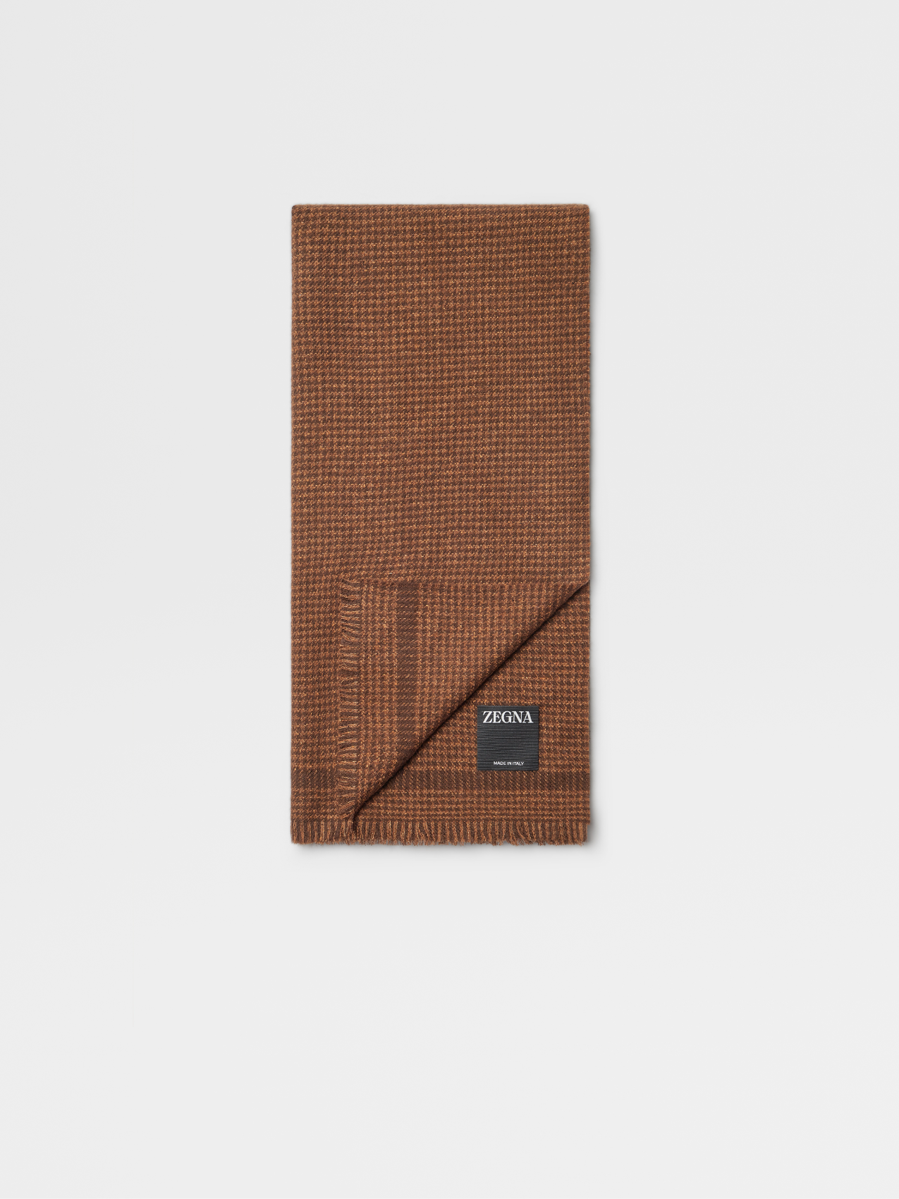 Light Brown Pied de Poule Wool and Silk Scarf